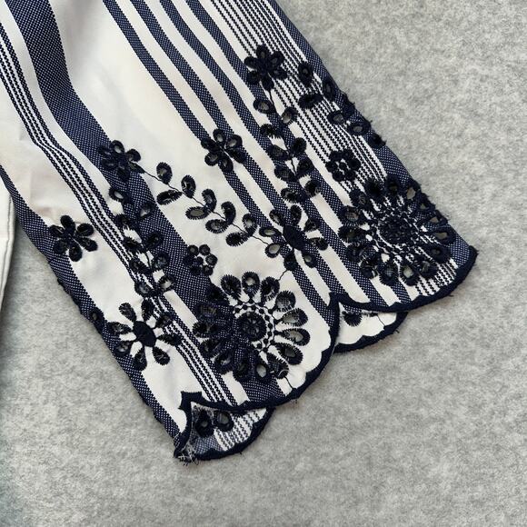 Style House Striped Romper/Jumpsuit WMN 5 Navy White On/Off Shoulder Embroidered - Picture 2 of 6